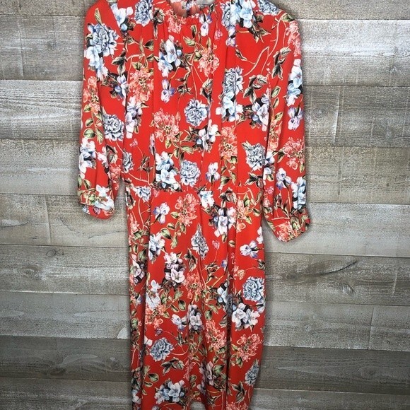 H&M medium Red Floral Crepe Midi Dress - Picture 2 of 4